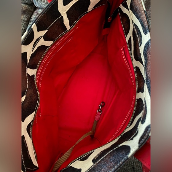 Dooney & Bourke giraffe print tote with red strap. - Picture 8 of 15